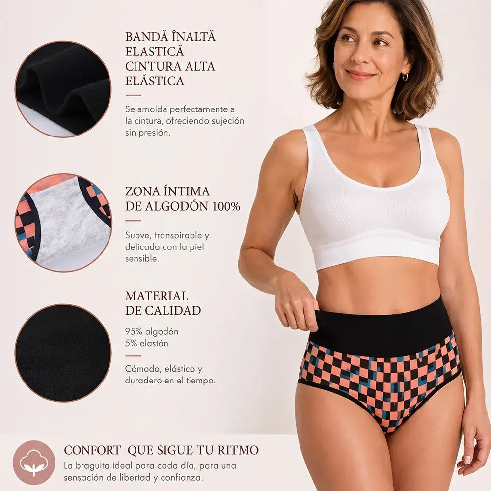 🩲【S-XL】Braguitas de Cintura Alta de Algodón para Mujer ✨ Ropa Interior Transpirable Estampado Cuadros