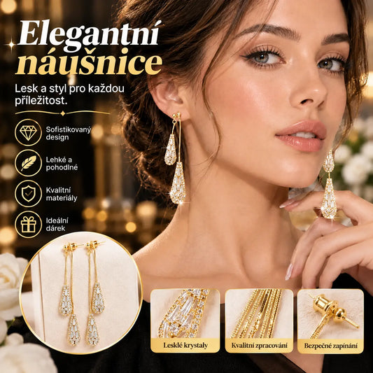 📢📢 Sleva 50 %!! ⏰ Dámské střapcové náušnice se zirkonem ve tvaru kapky (univerzální design) ✨ Elegantní pozlacené visací náušnice