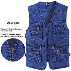 🔥【Oferta por tiempo limitado】【XL-7XL】2025 Chaleco vaquero multibolsillos para hombr