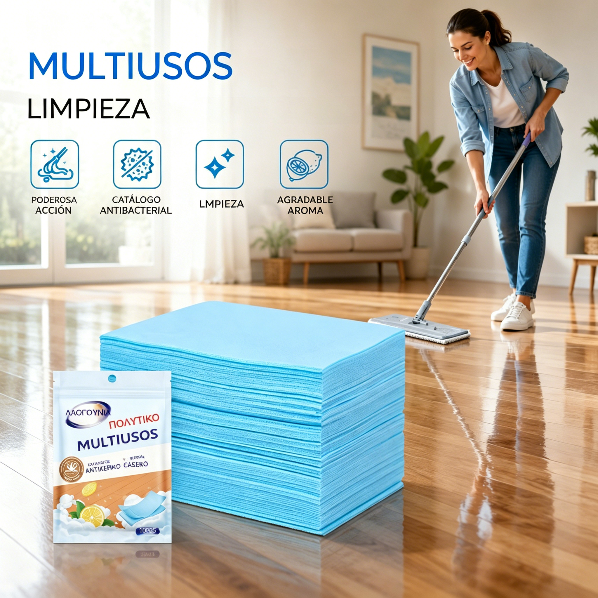 【150pcs】🧹 Toallitas limpiadoras para suelos – Limpieza profunda | Antideslizantes | Brillantes y antimanchas