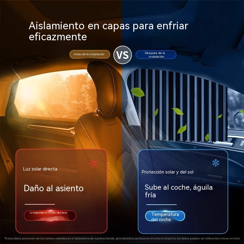 🔥【Juego de 4 piezas】🚗✨Cortina parasol con riel deslizante para ventana de coche y aislamiento térmico