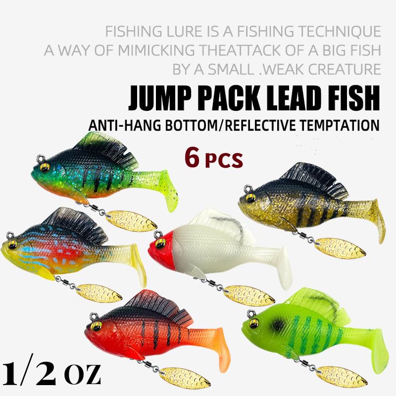 【Juego de 6 piezas-6 colores】🐟Cebo blando para peces/señuelo artificial, para lanzamiento a larga distancia, antienganches, con cola en T y peso de plomo.