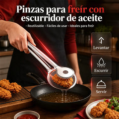 🔥¡Compra 1 y llévate 1 gratis! Filtro y pinzas de acero inoxidable 2 en 1: filtración fina, drena el aceite fácilmente📦