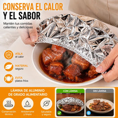 ✨【Paquete de 50 unidades】♻️🍲Tapa aislante reutilizable de papel de aluminio apta para alimentos