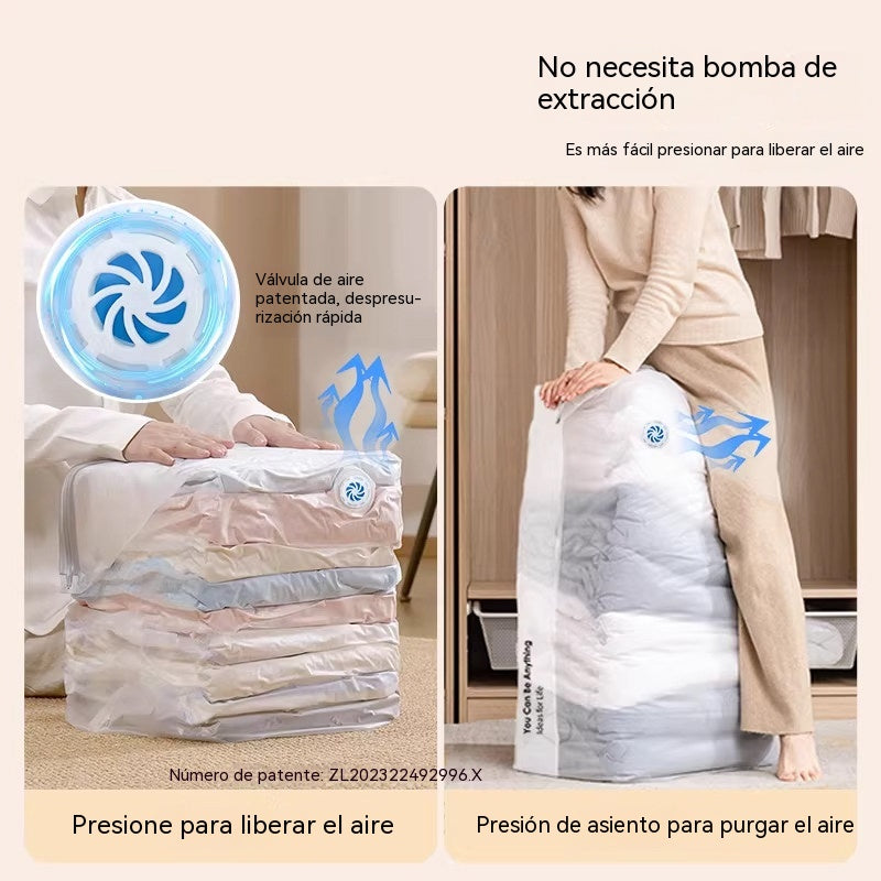 🧳【Juego de 5 piezas】💨 Bolsa de almacenamiento al vacío grande y compresible: no requiere bomba, es a prueba de fugas e ideal para ahorrar espacio en maletas y en casa ✈️