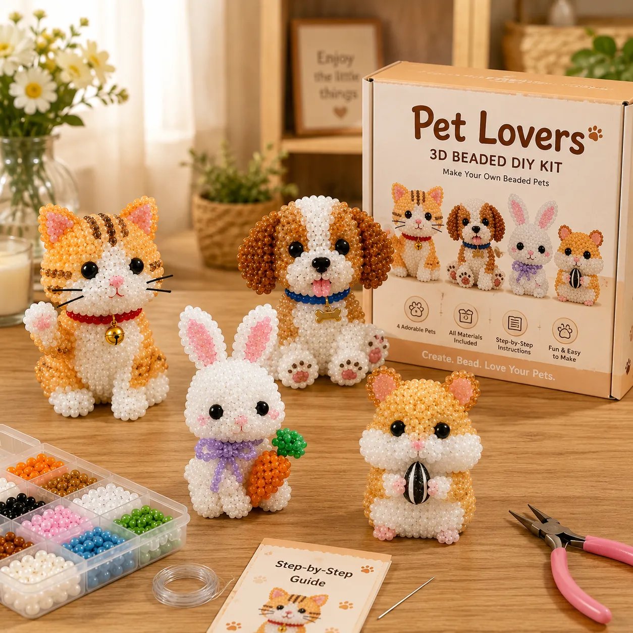 🔥¡Último día! 49% de descuento - 🧵✨ Mini set de animales 3D con cuentas para armar.