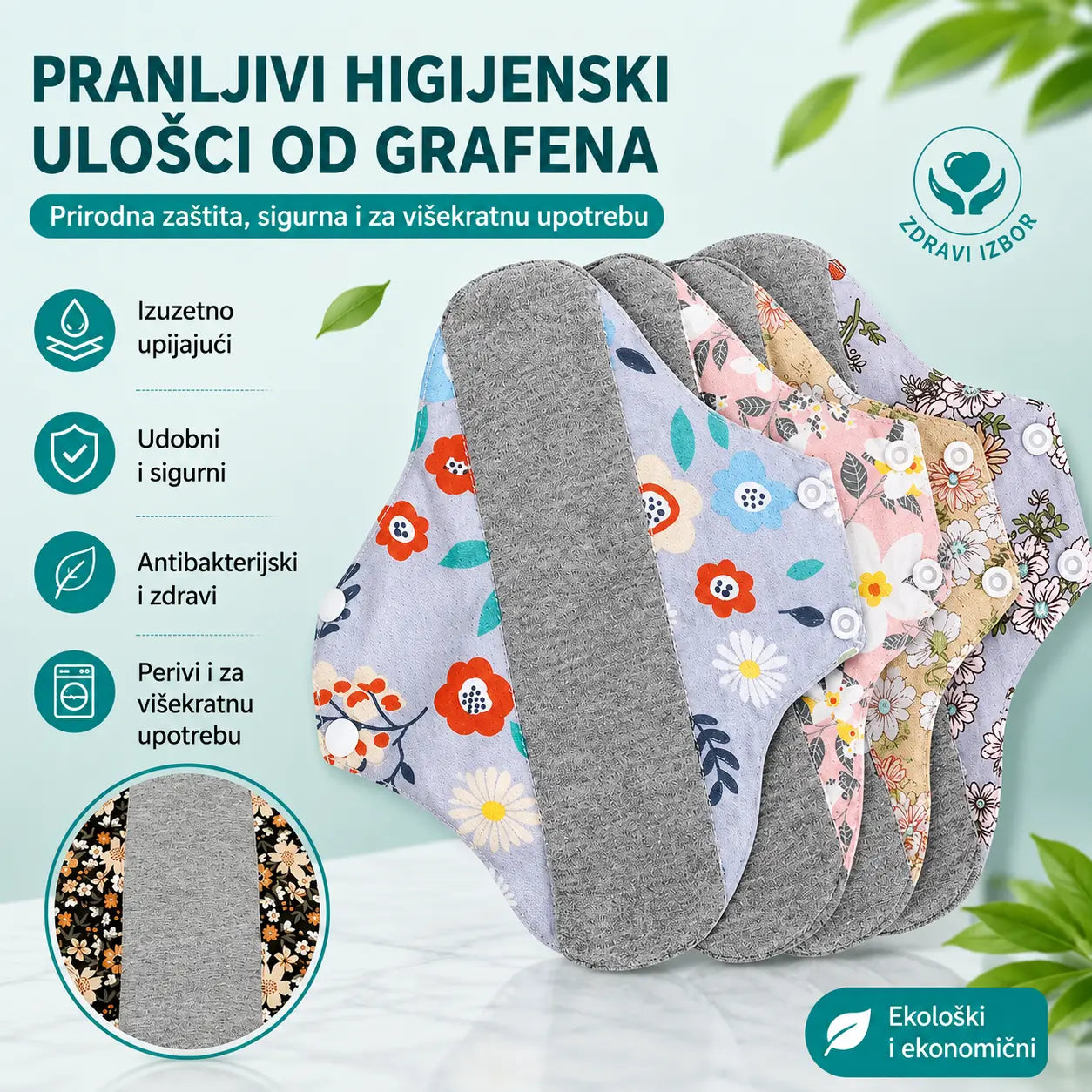 🔥【5/10 komada】Perivi antibakterijski jastučić od pamuka i grafena