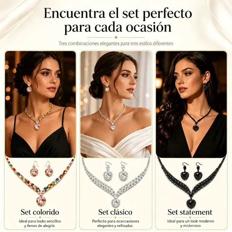 💍✨ Set de Collar y Pendientes de Circonita con Diseño de Corazón – Joyería de Lujo para Celebraciones y Ocasiones Especiales