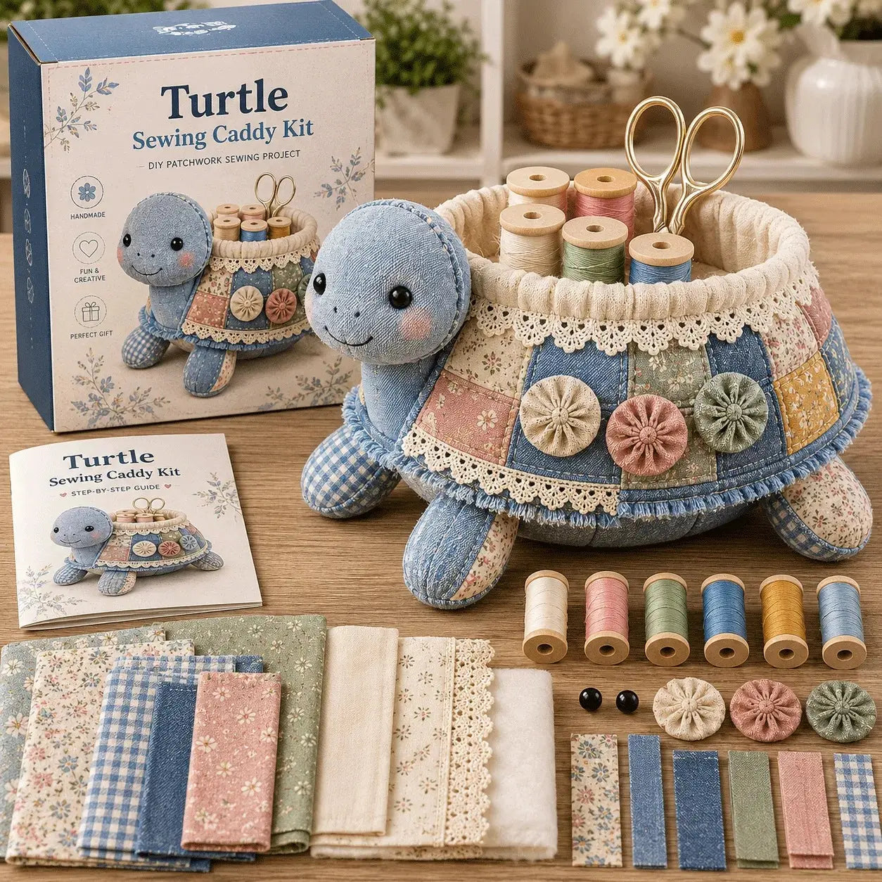 🧵 Kit organizador de costura DIY con patchwork de animales 🎨