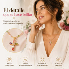 👍🥰🥰 Collar con cruz de circonitas de colores. Incluye un precioso joyero.