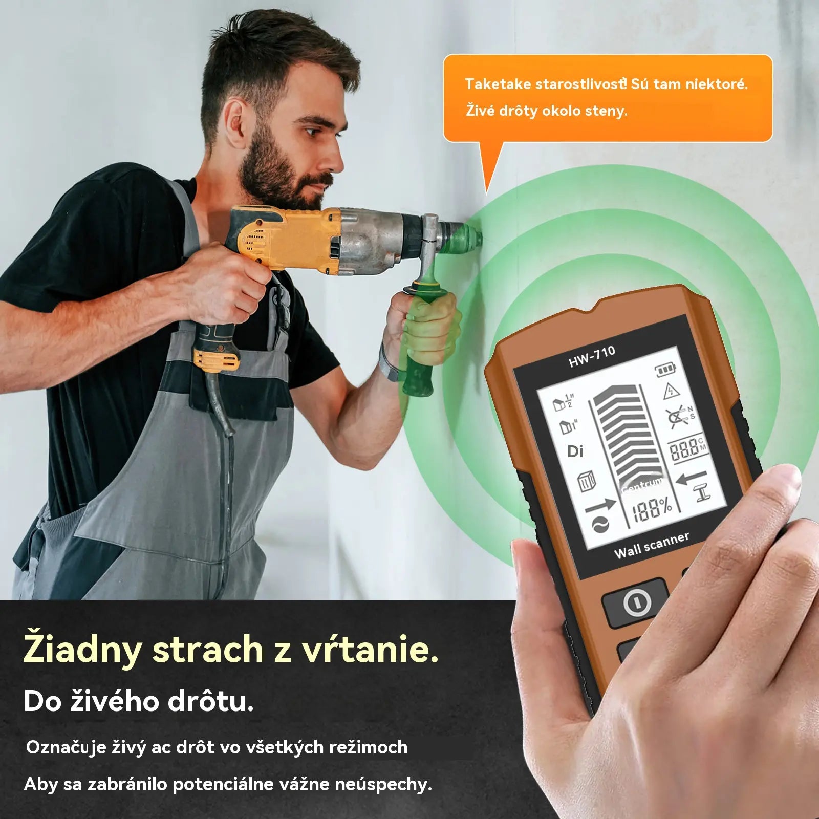 🔍Multifunkčný detektor kovov, dreva a káblov; bezpečne a presne lokalizuje skryté potrubia a káble.