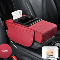 🚗Almohadilla universal 4 en 1 para reposabrazos de coche de cuero ✅ Caja de pañuelos incorporada ✅ Portavasos
