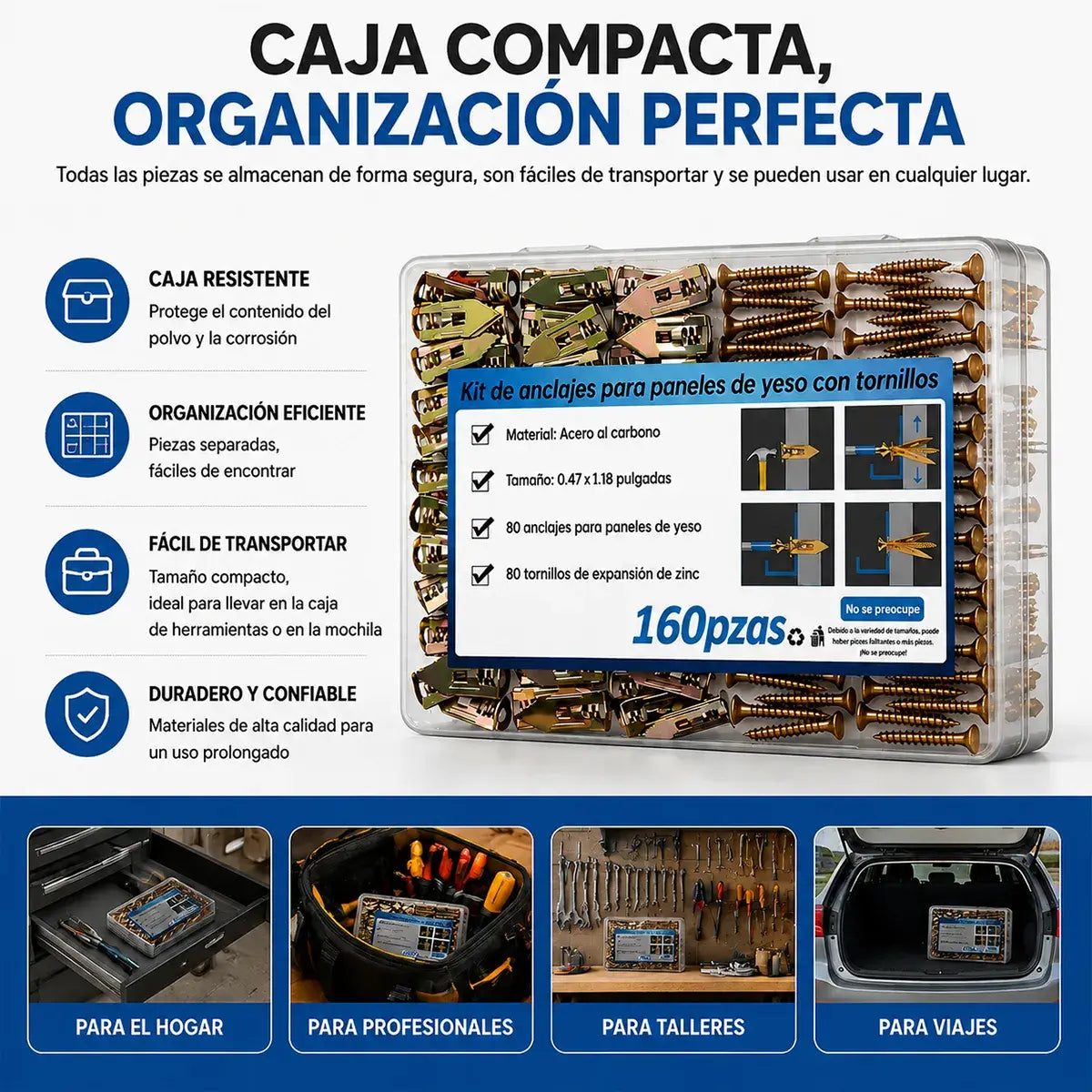 🧱🛠️ Kit de 160 tacos autorroscantes con tornillos | Anclaje de expansión para paredes y techos