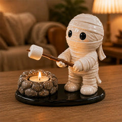 👻🔥 Portavelas de Fogata con Fantasmitas y Animales de Resina – Soporte para Vela de Té, Adorno de Escritorio 🕯️✨