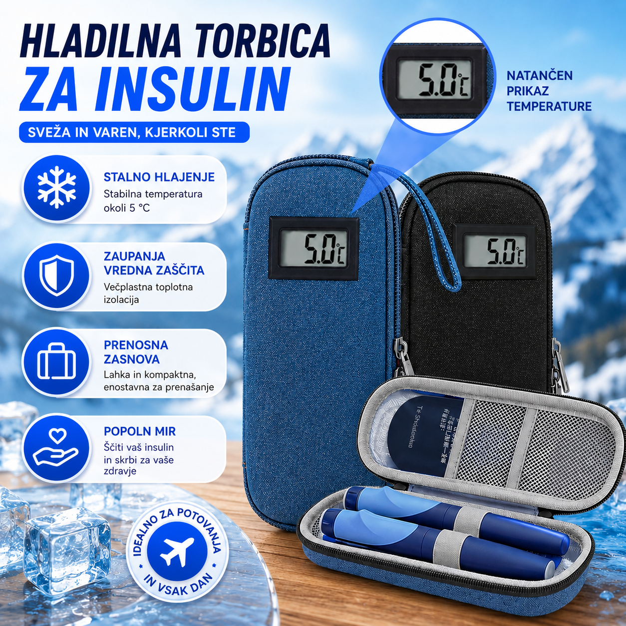 ❄️✈️Prenosni hladilnik za inzulin z indikatorjem temperature