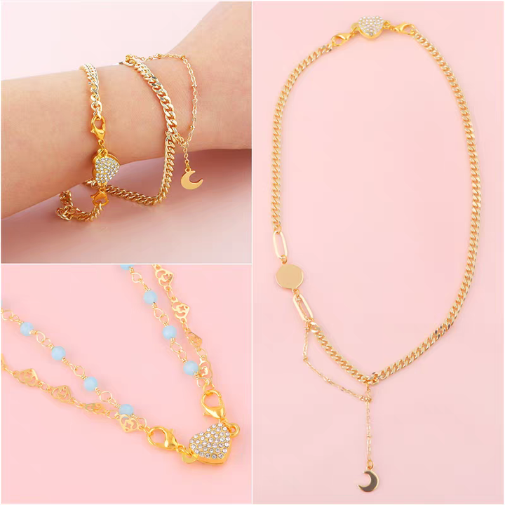 Conjunto de 14 piezas de pulsera y collar DIY con cierre magnético en forma de corazón