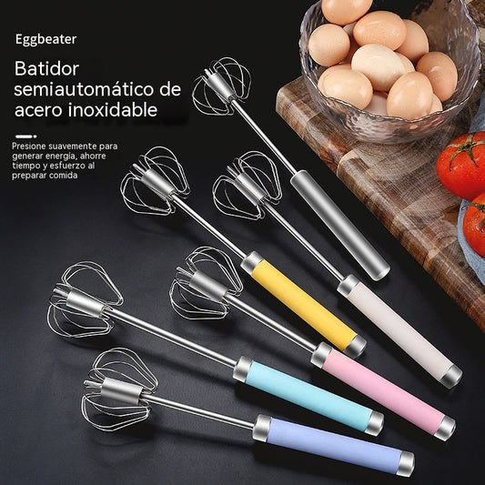 25€【 Conjunto de 3 piezas】Batidor de huevos semiautomático de acero inoxidable