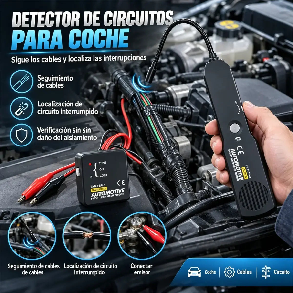 🔍⚡ Probador de Circuitos Automotrices 6-42V | Detector de Circuitos Abiertos y Cortocircuitos | Rastreador de Cables con Sonda Flexible 🚗
