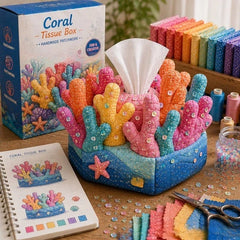 🧵✨ Kit DIY para caja de pañuelos de patchwork – set de costura artesanal con temática marina 🌊🐚