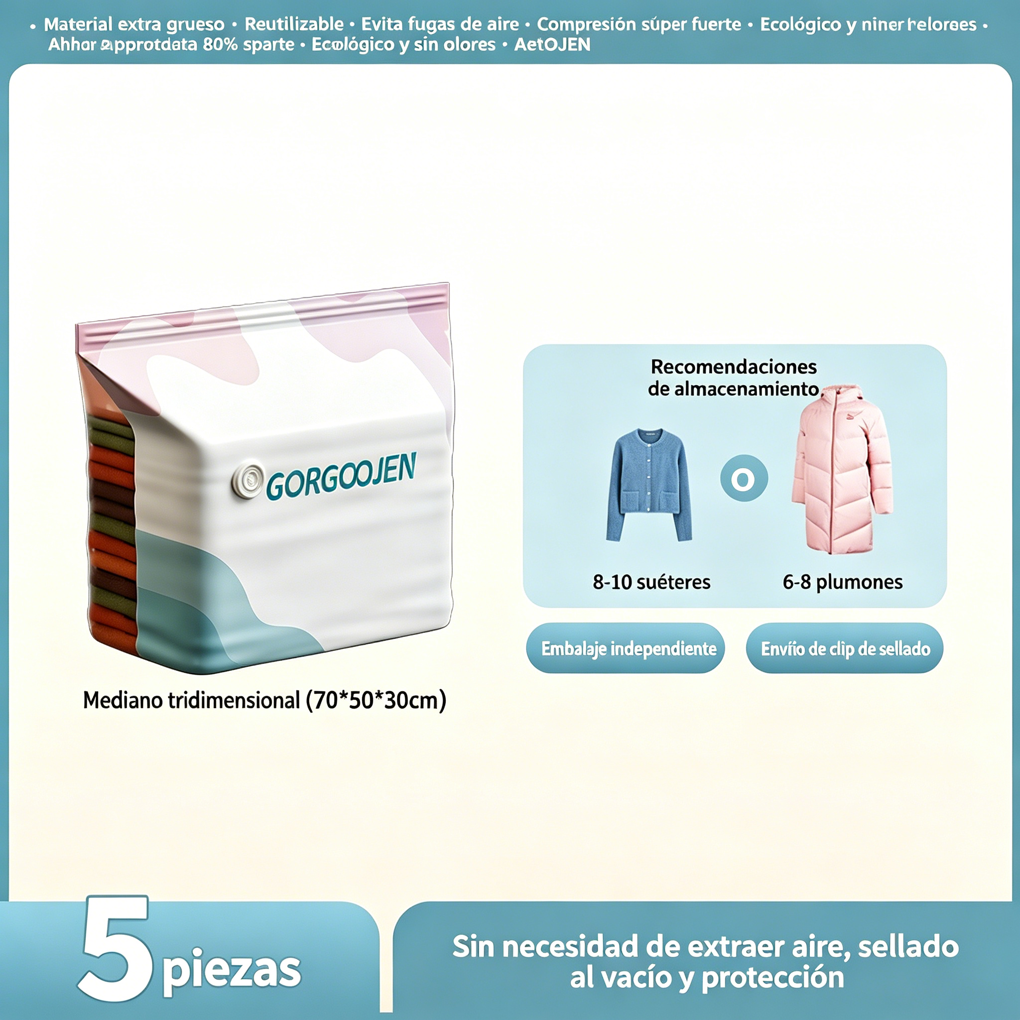🧳 5 artículos por 28 euros 💨 Bolsa de almacenamiento al vacío grande y compresible: no requiere bomba, es a prueba de fugas e ideal para ahorrar espacio en maletas y en casa ✈️
