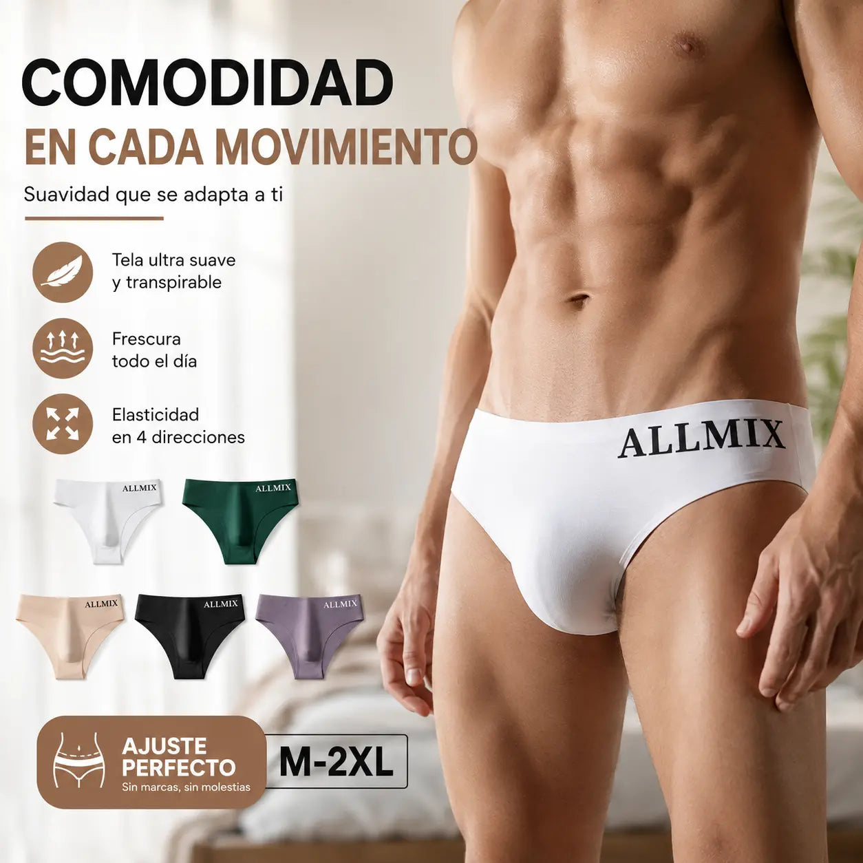 【Paquete de 5】 【M-2XL】Nuevos calzoncillos de seda helada sin costuras de tiro bajo para hombre-【50-90kg】
