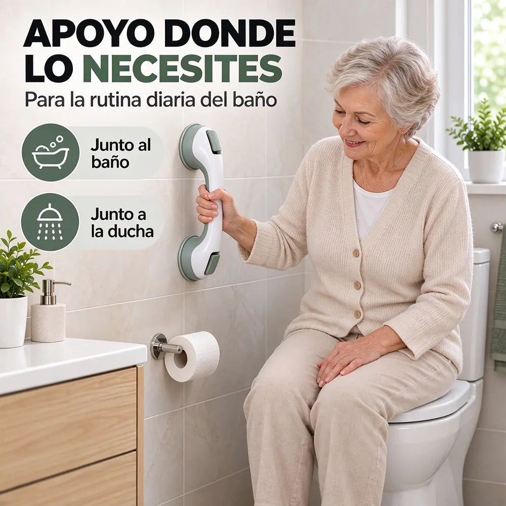🧼💪 Asa de Seguridad con Ventosa para Baño | Barra de Apoyo Antideslizante sin Taladrar | Ideal para Ancianos, Niños y Personas con Movilidad Reducida 🛁