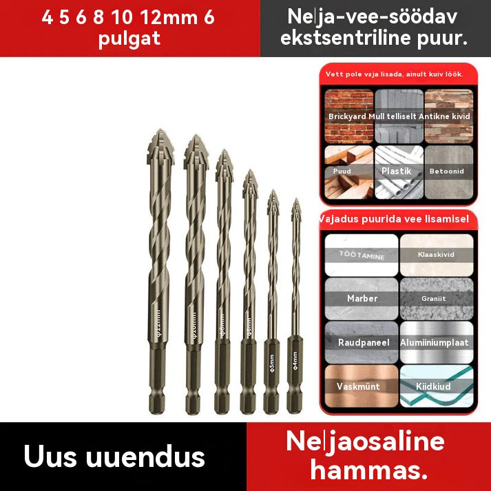 1 komplekt 6 osast【4+5+6+8+10+12mm】🔥Väga tugev 4-piluline ekstsentriline puurikomplekt