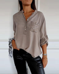 🔥【S-5XL】nueva camisa casual de color sólido con cuello en V