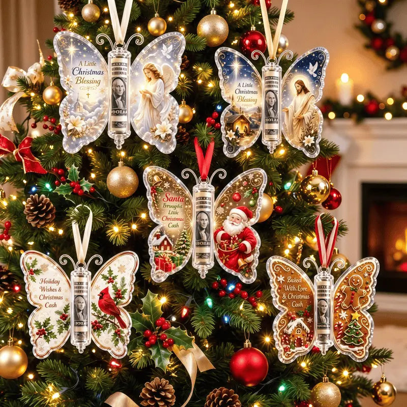 🔥5 piezas🔥Último día con 50% de descuento🎄Adorno de mariposa para regalo de Navidad en efectivo🦋 – Recuerdo navideño para guardar dinero en efectivo💵✨