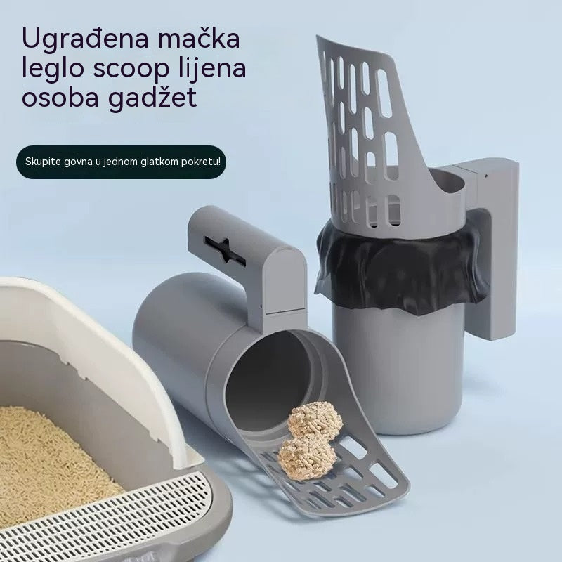 Lopatica za mačji pijesak s integriranom kantom + 4 role vrećica za smeće 🎁 Lopatica za mačji pijesak s ugrađenom kantom za otpad – učinkovito prosijavanje, držač vrećica – brzo i higijensko čišćenje za uvijek čist mačji WC ✨🐾