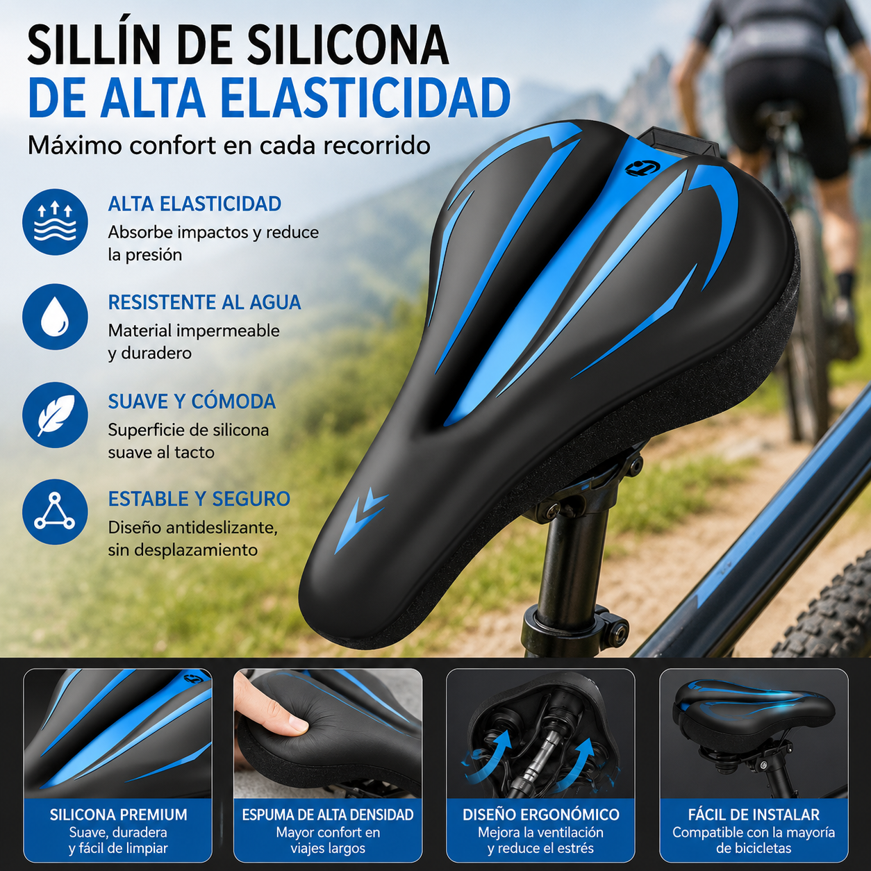 🚲Funda para sillín de bicicleta de montaña, fabricada en cuero de silicona grueso e impermeable, ultrasuave.