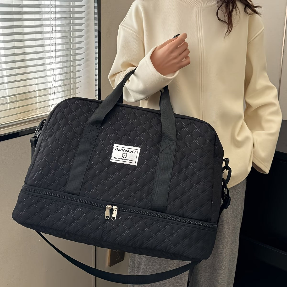 🔥【¡Oferta por tiempo limitado!】🔥Elegante bolsa de viaje de gran capacidad con diseño de separación para uso húmedo y seco, adecuada para yoga y fitness.