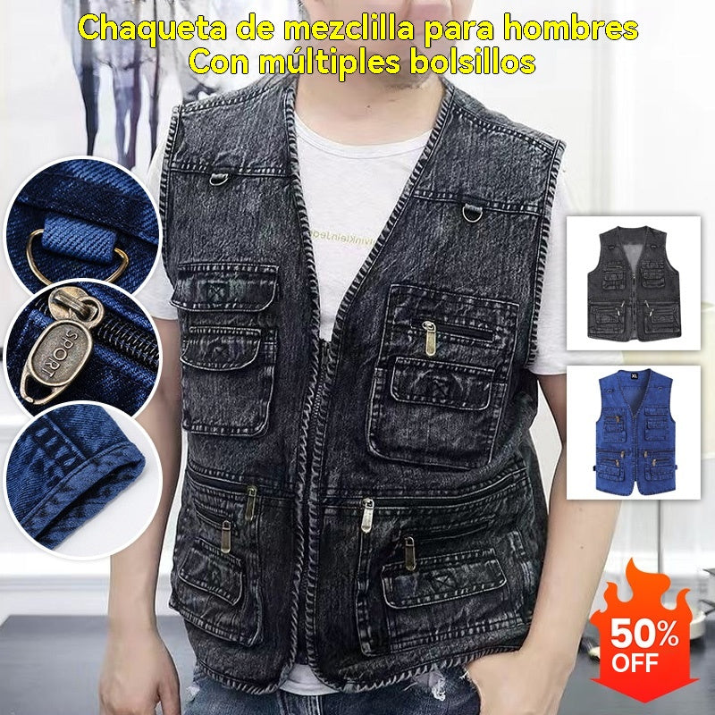 ✨【XL-7XL】2026 Chaleco vaquero multibolsillos para hombr