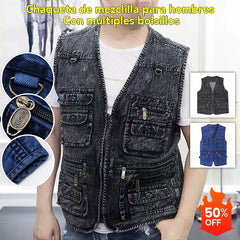 ✨【XL-7XL】2026 Chaleco vaquero multibolsillos para hombr