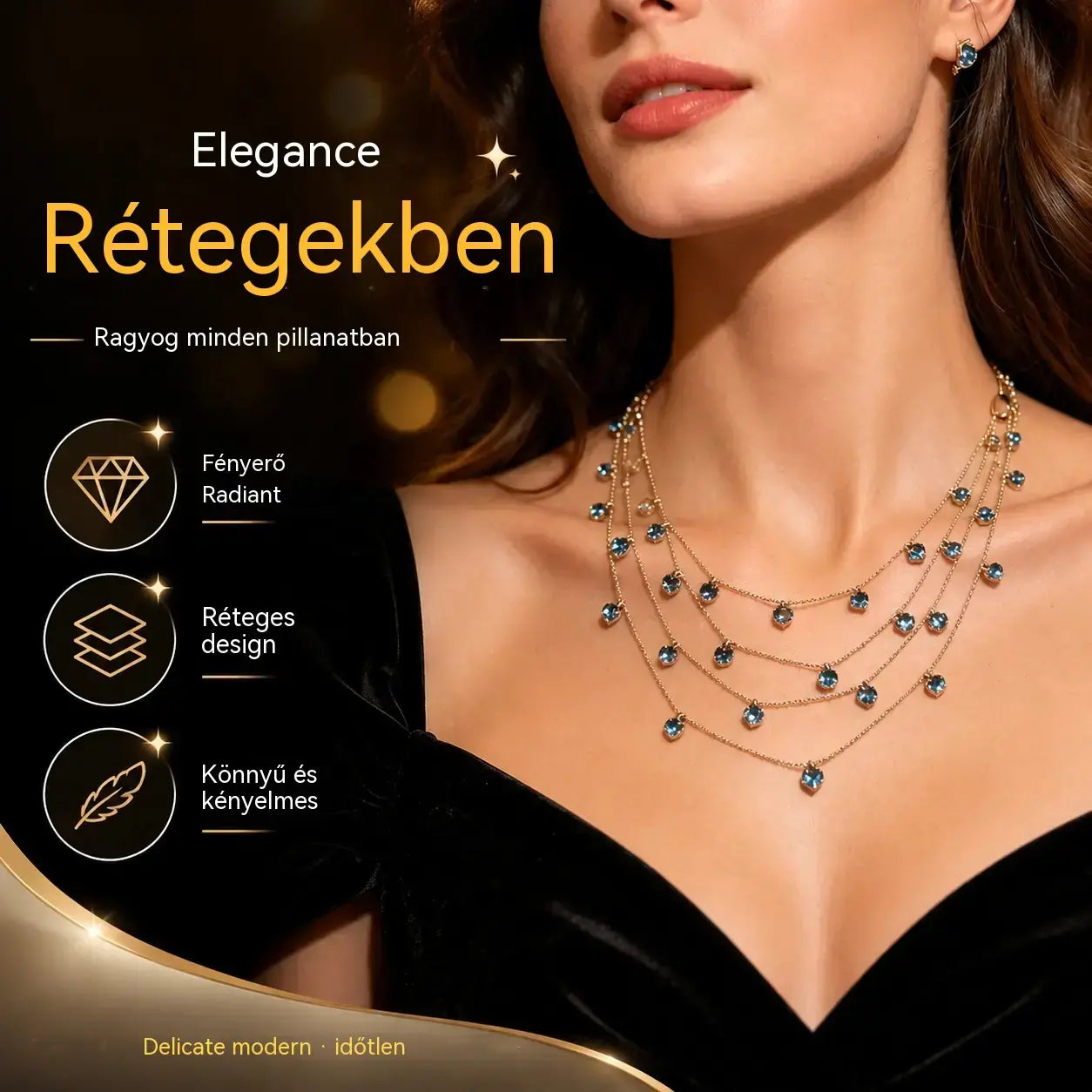 📢😍 50% kedvezmény! ✨ Női többrétegű, csillogó kulcscsont medál nyaklánc