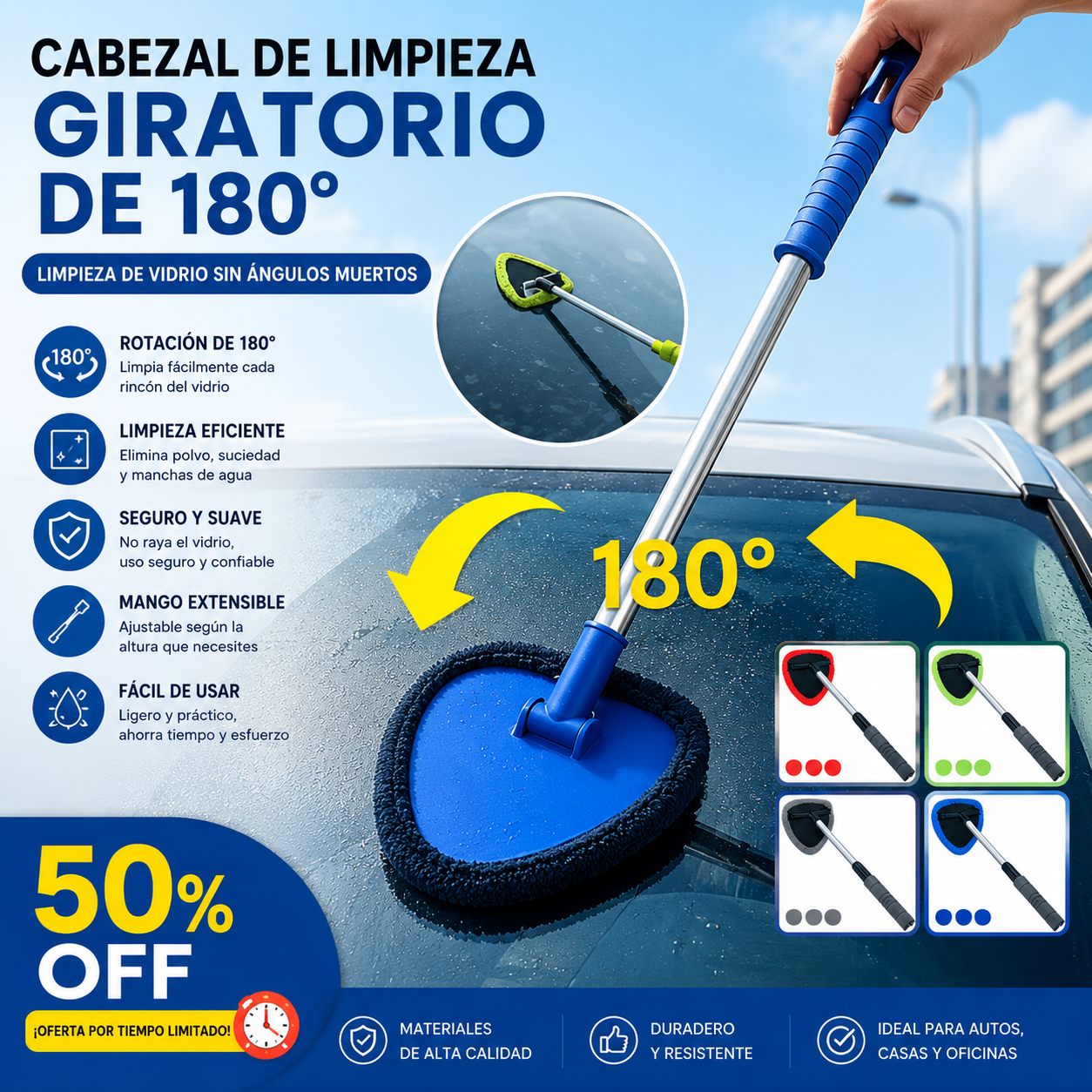 🎁【2 piezas de plástico triangulares + 8 fundas de tela】Kit de limpieza de parabrisas de coche - extensible y giratorio 180°