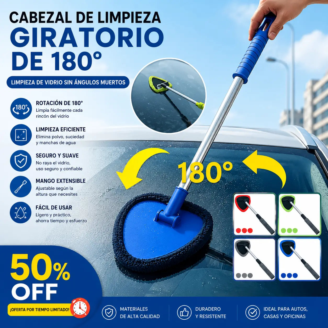 🎁【2 piezas de plástico triangulares + 8 fundas de tela】Kit de limpieza de parabrisas de coche - extensible y giratorio 180°