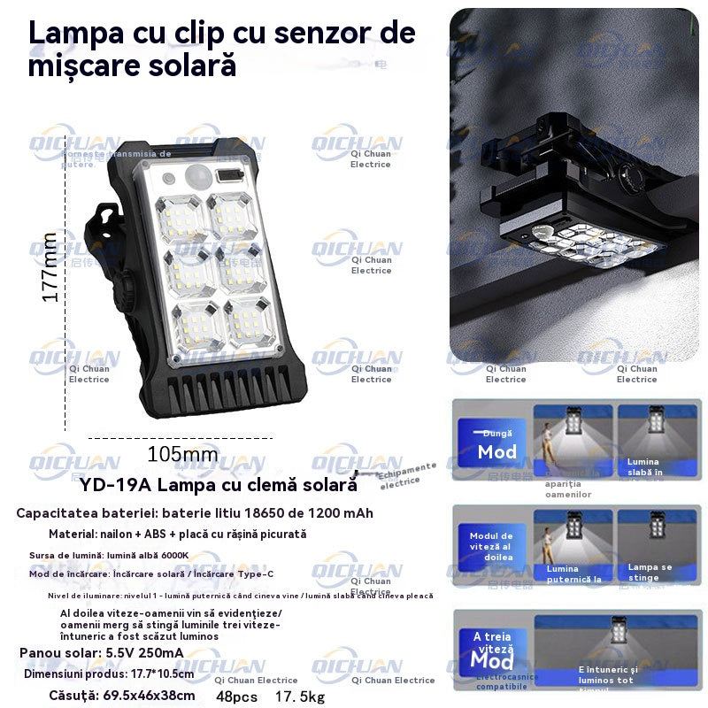 💥Luz solar con sensor de cuerpo humano y clip, resistente al agua