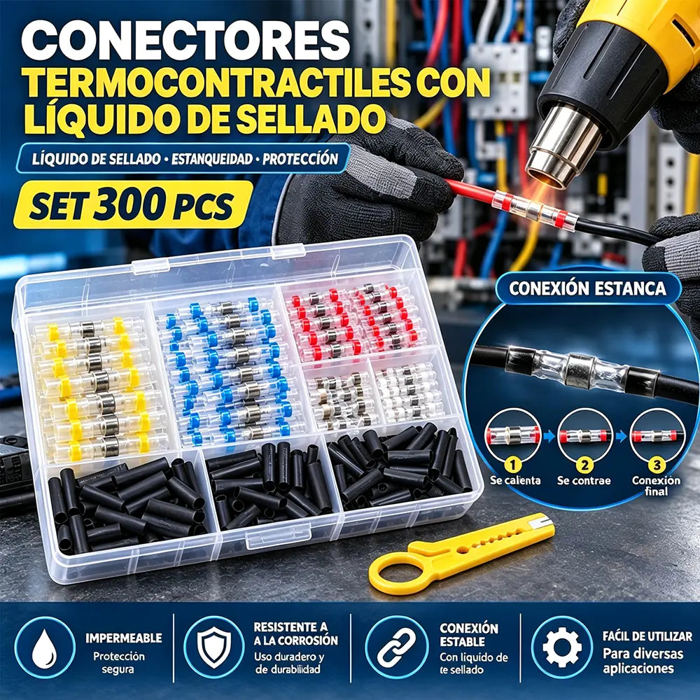 🔌 Kit de 300 Conectores Termorretráctiles con Soldadura | Terminales Impermeables Aislados para Cables | Automotriz y Hogar ⚡