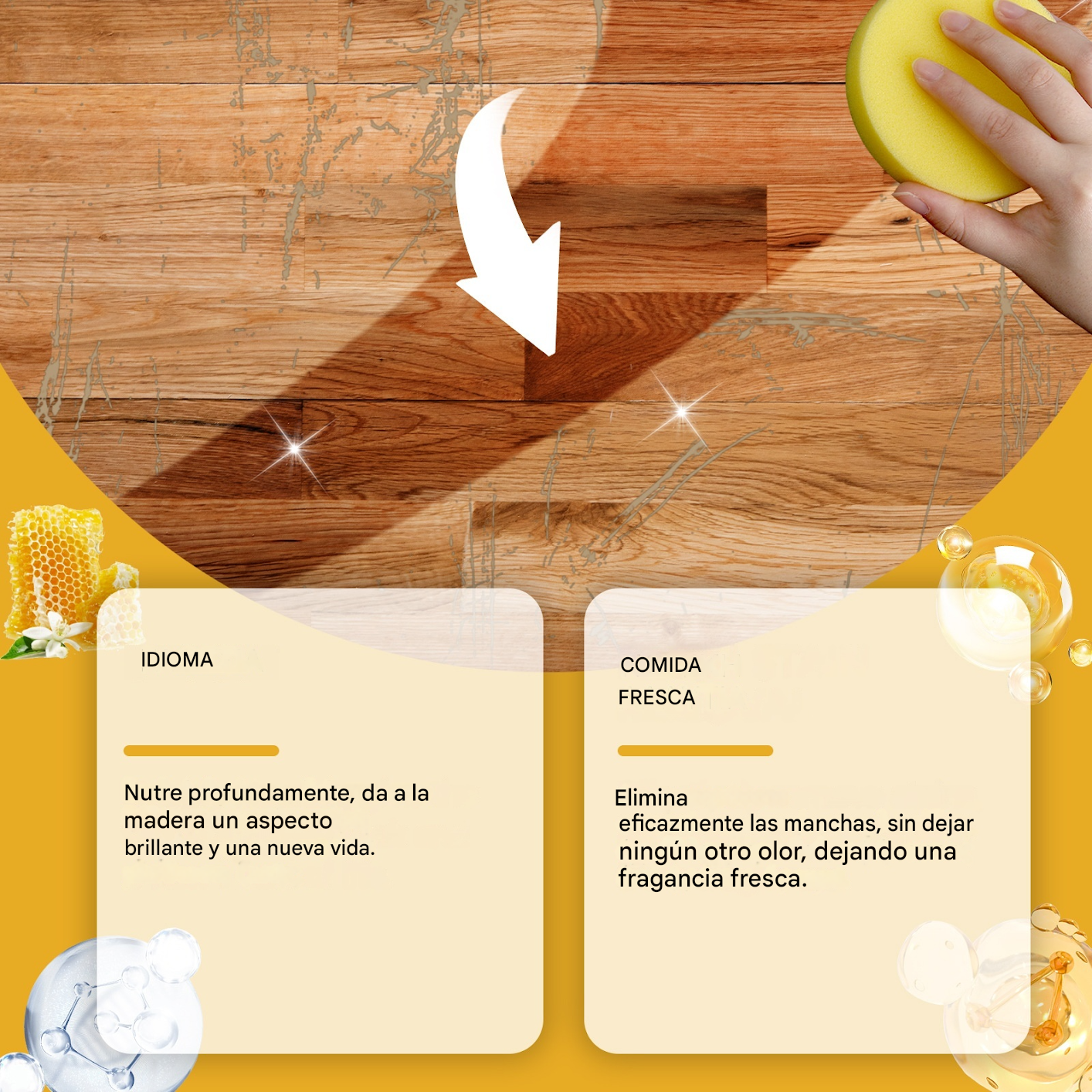 Spray abrillantador para madera con cera de abejas 120ML (incluye esponja + toalla), para el cuidado de muebles, prevención de grietas y protección del color.