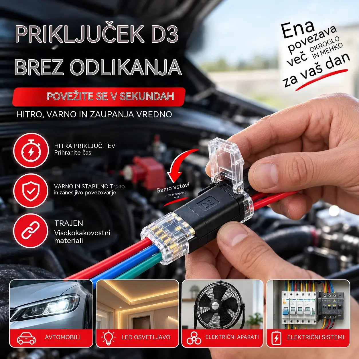 【40 kosov】🏆 Priključek brez spajkanja in brez potrebe po odstranjevanju izolacije; povezava s spajanjem treh žic.