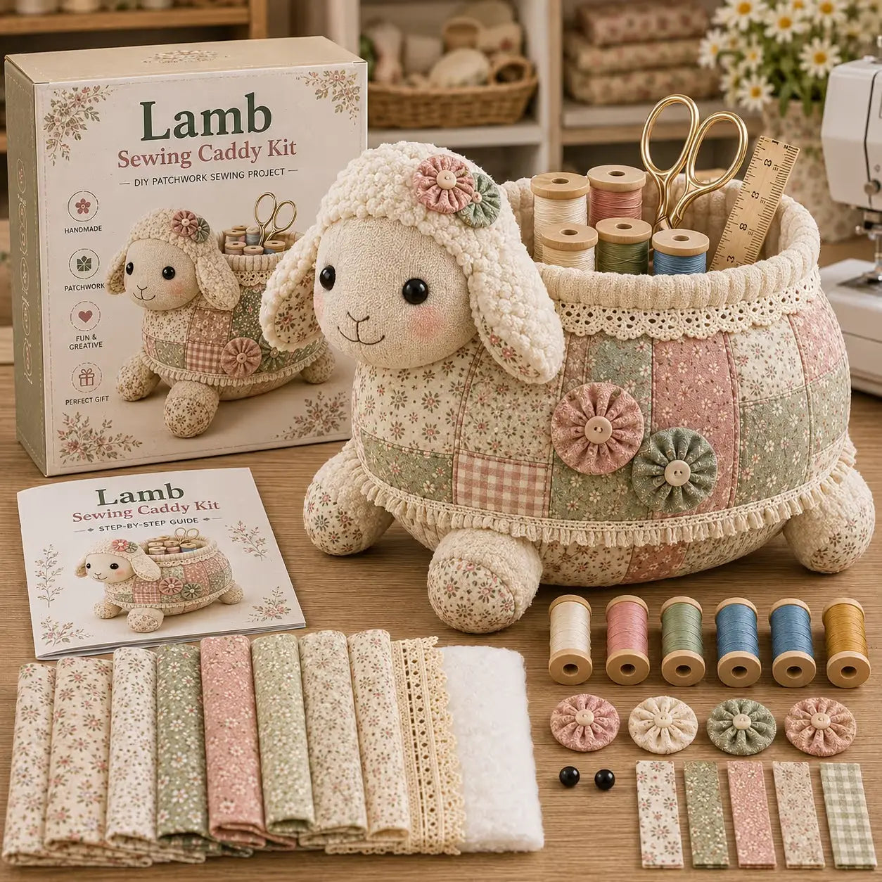 🧵 Kit organizador de costura DIY con patchwork de animales 🎨