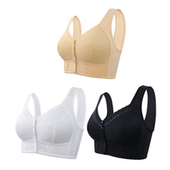 (3 kusy)【45kg-155kg】💕🎁Veľká priedušná podprsenka z mäkkej bavlny s gombíkmi vpredu