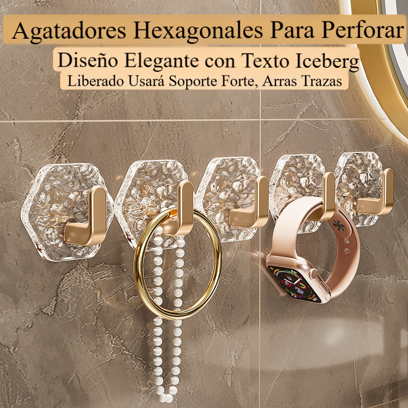 💥🏆【10 piezas 25 euros】Percha hexagonal sin perforación. 💎 Elegante diseño de textura de iceberg: fácil de pegar, soporte fuerte, sin rastros 🛁
