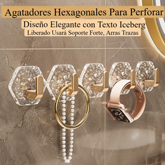 💥🏆【10 piezas 25 euros】Percha hexagonal sin perforación. 💎 Elegante diseño de textura de iceberg: fácil de pegar, soporte fuerte, sin rastros 🛁