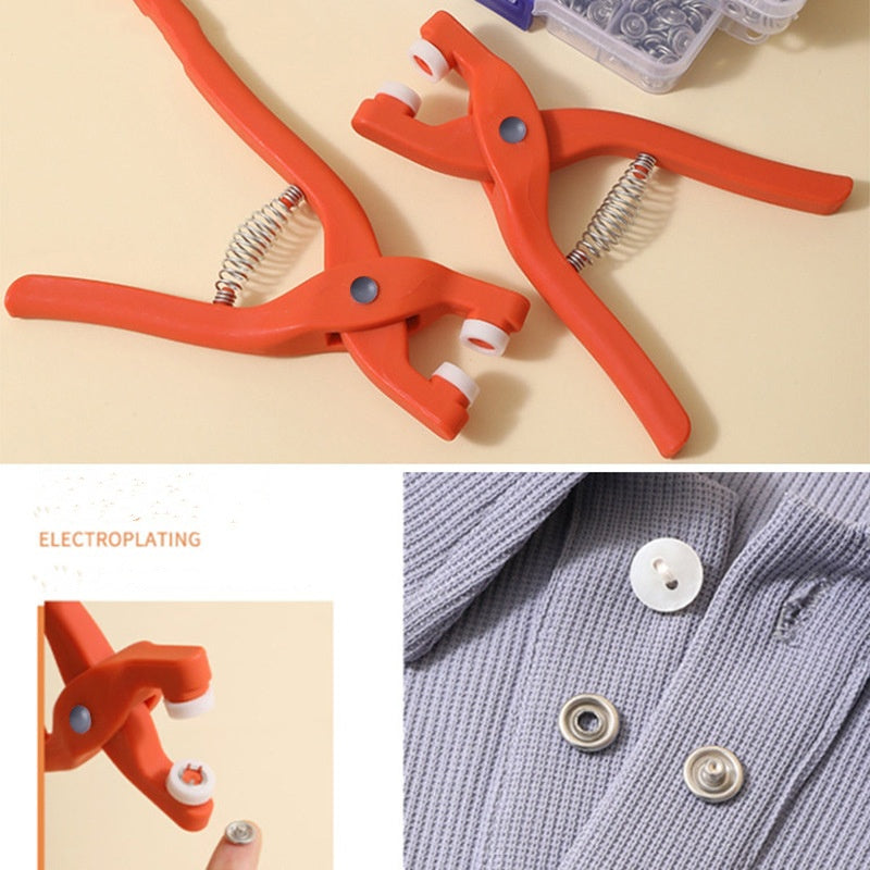 🔥【Alicates de montaje + 150 botones】Alicates de instalación de botones de ropa + botones invisibles, no requiere costura
