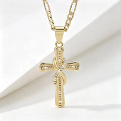 🎀💖Collar con cruz del infinito engastada con diamantes de 14k