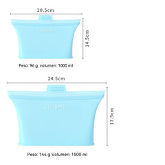 【1000ml+1500ml】Bolsas de silicona aptas para alimentos para sellar el refrigerador/bolsas para almacenar alimentos.
