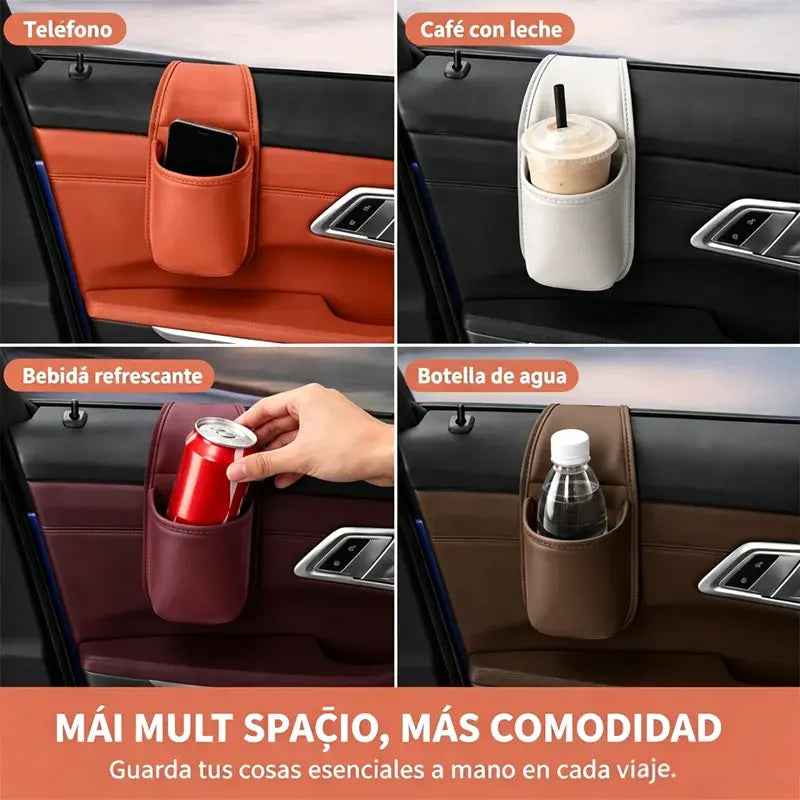 【2 unidades a 25 euros】🚗 Organizador de puerta para coche – Bolsillo de almacenamiento con soporte para vasos, colgante en la ranura de la ventanilla 🧺💧