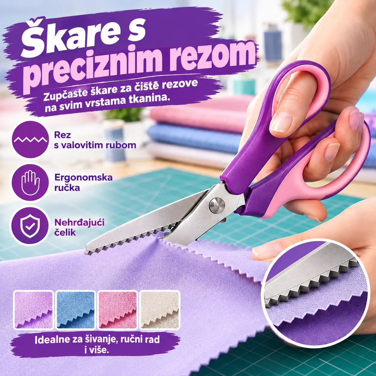 👗✂️ Krojačke škare s ukrasnim rubom – Profesionalni cik-cak i valoviti rez | Savršene za tkanine, patchwork i „uradi sam” projekte